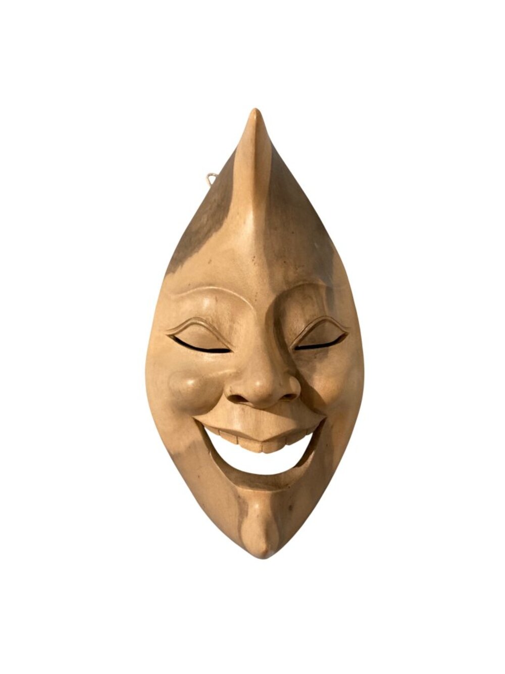 Handmade Wooden Smiling Half Crescent Moon Face Wall Mask Celestial Decor